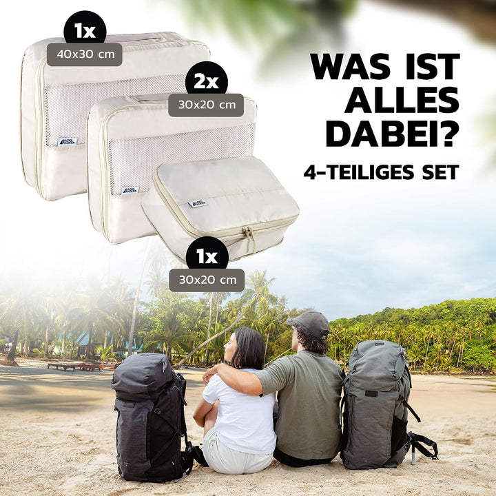 BACK&amp;PACKER® Packing Cubes mit Kompression 4-teilig - Packtaschen Set aus recyceltem Material - Leic