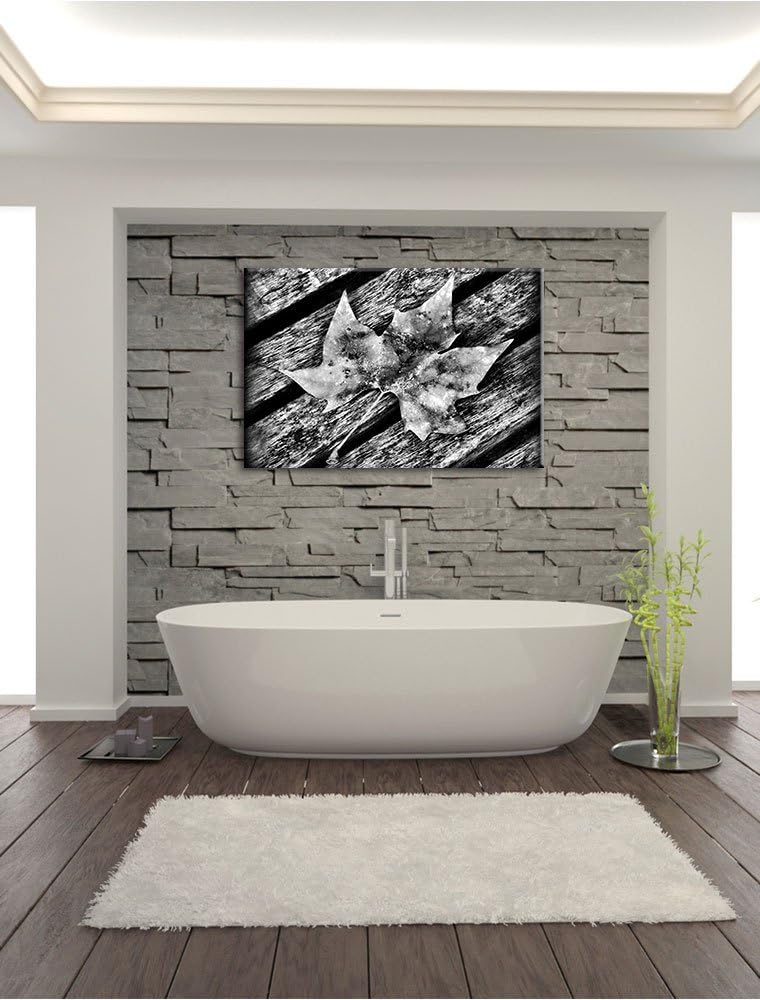 Pixxprint kleines Herbstblatt auf Holz als Leinwandbild/Grösse: 100x70 / Wandbild/Kunstdruck/fertig