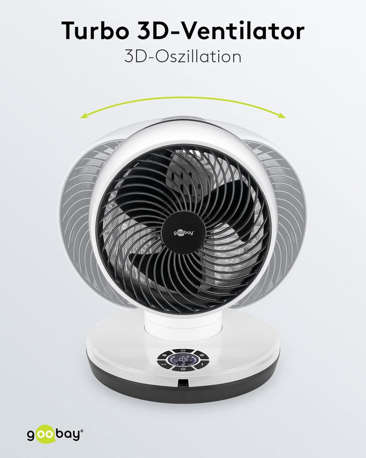 goobay 59515 Leistungsstarker Ventilator mit Fernbedienung Ø 23 cm (9 Zoll) / Multidirektionale Oszi