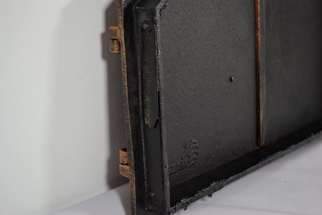 SEZAM doppelte Backofentür aus Gusseisen mit Türriegel, Nietenoptik, Pizzaofentür - Brotofen - Stein