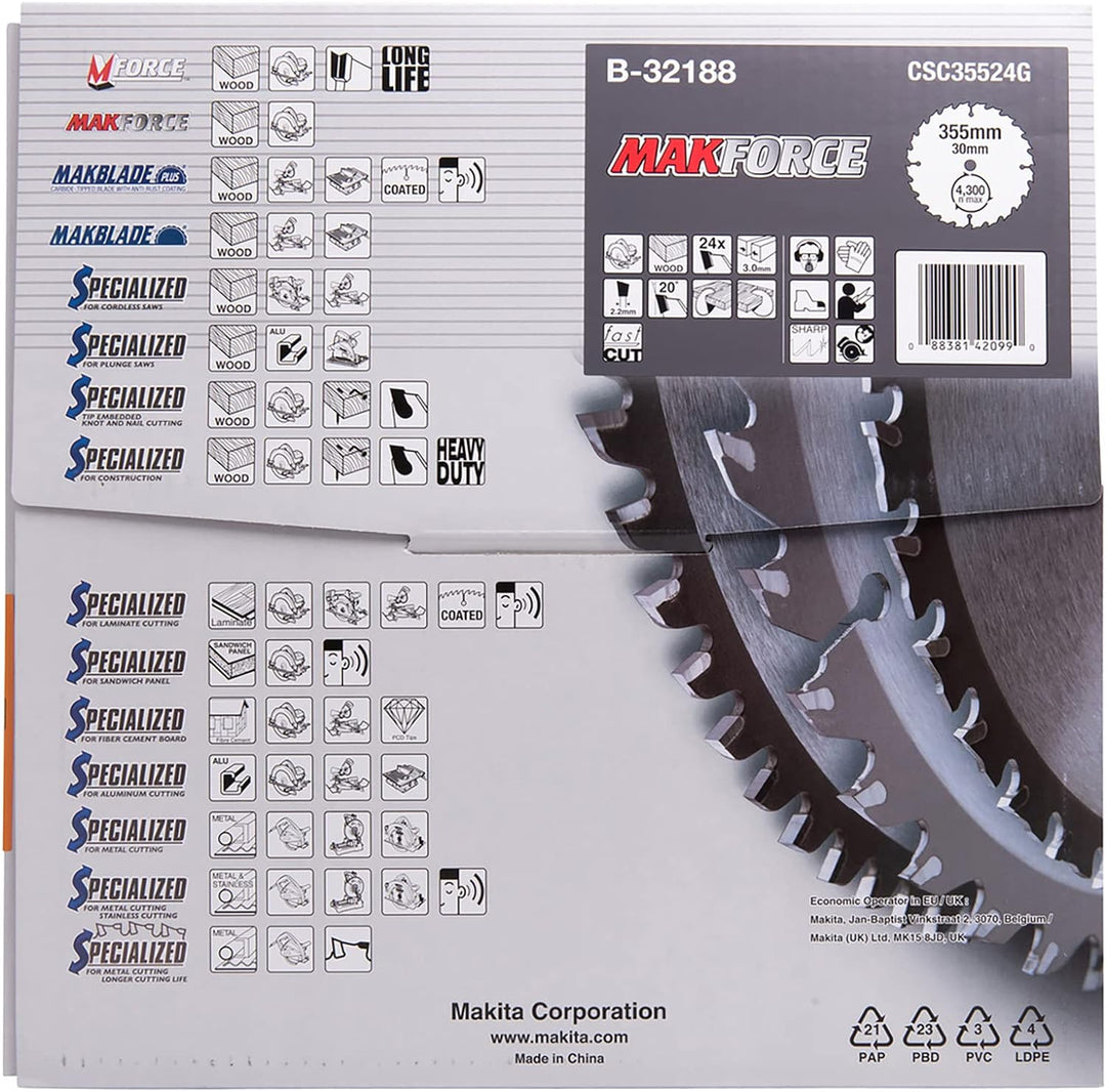 makita-b-08274 Festplatte 355 Säge Makforce x 3 mm 20 Felge 2,2 24Z Achse von 30 Grad