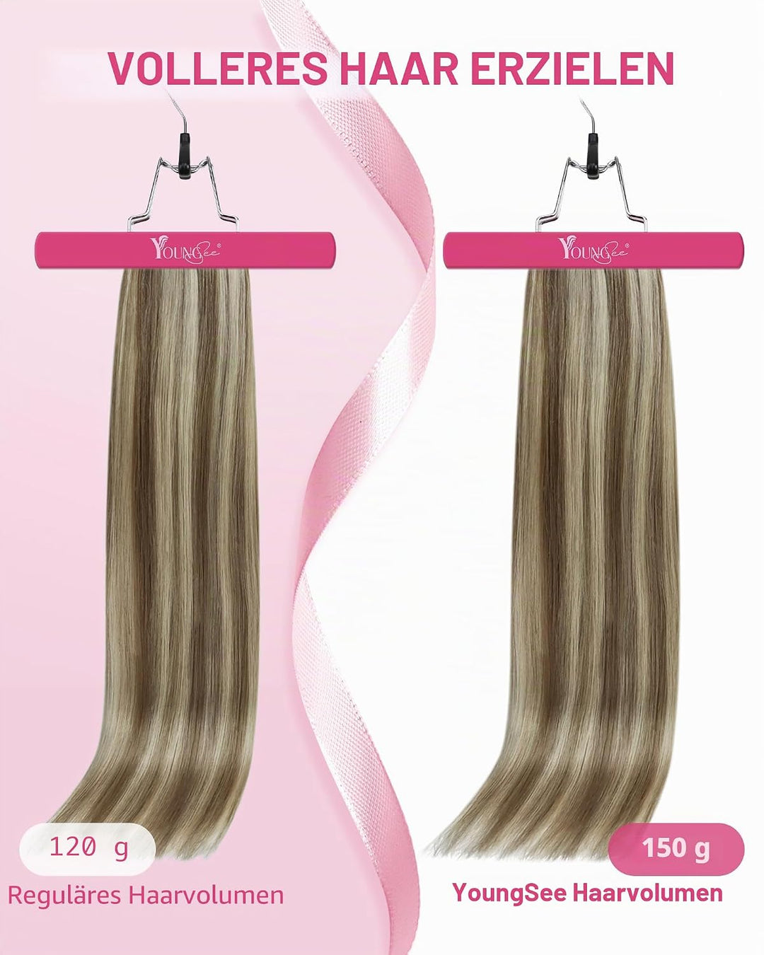 YoungSee Clip in Extensions Echthaar Hellbraun Clip in Extensions Braun Blond Echthaar Extensions Cl