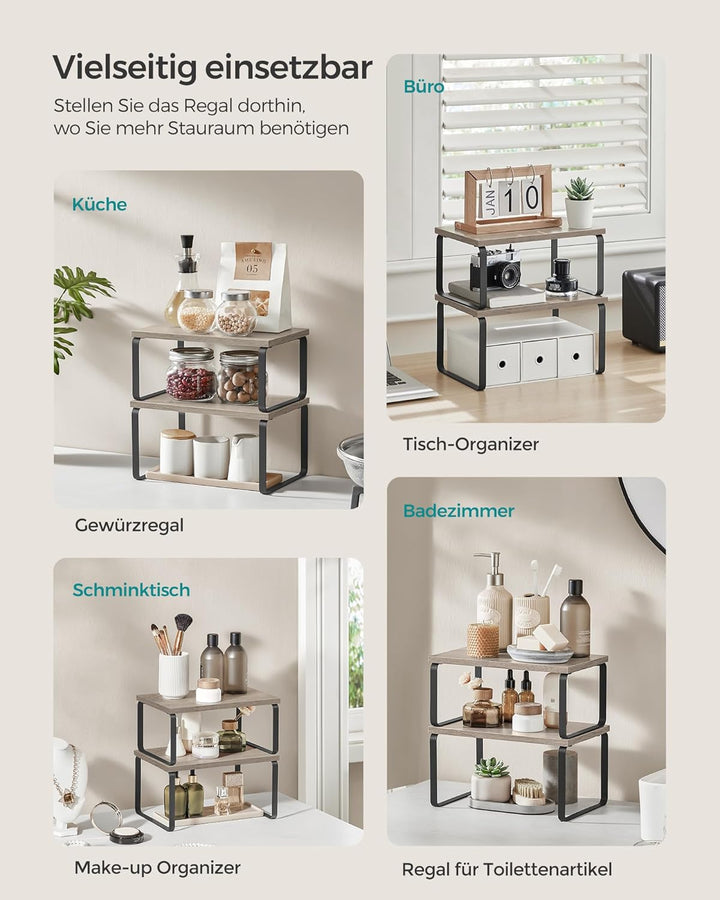 SONGMICS Gewürzregal, 4er Set, Küchenregal, Küchen-Organizer, erweiterbar, Gewürzhalter, stapelbar,