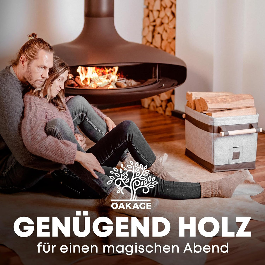 OAKAGE® Holzkorb für Kaminholz Gross [Schmutzabweisendes Innenfutter und Lederboden] Kaminholzkorb F