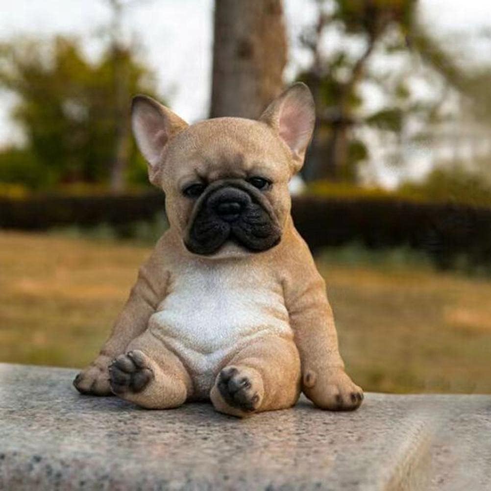 Französische Bulldogge Welpen Statue, Harz Rasen Skulptur Super süsse Garten Hof Dekor, realistische