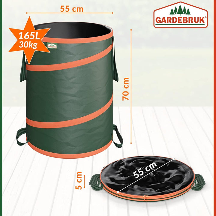 GARDEBRUK® Gartenabfallsack 3x165 Liter 30 kg Belastbarkeit stabil robust abwaschbar Garten Pop up R