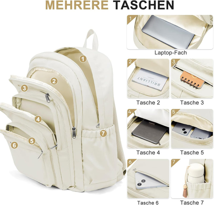Rucksack Damen Herren, Leichter Schulrucksack Teenager Mädchen Jungen Beige, Beige