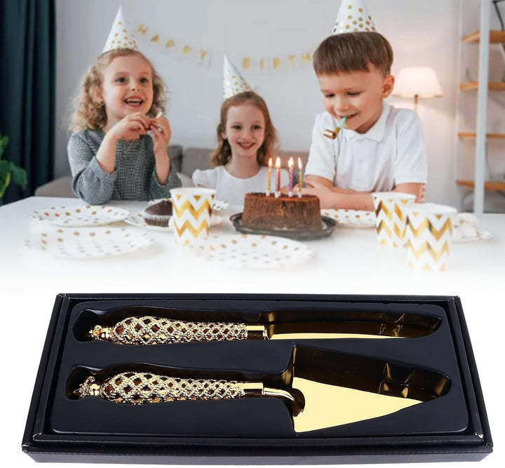 Gold Kuchen und Tortenheber Set, Kuchenmesser und Heber, Hochzeitstorte Schneideutensilien, 1 Satz