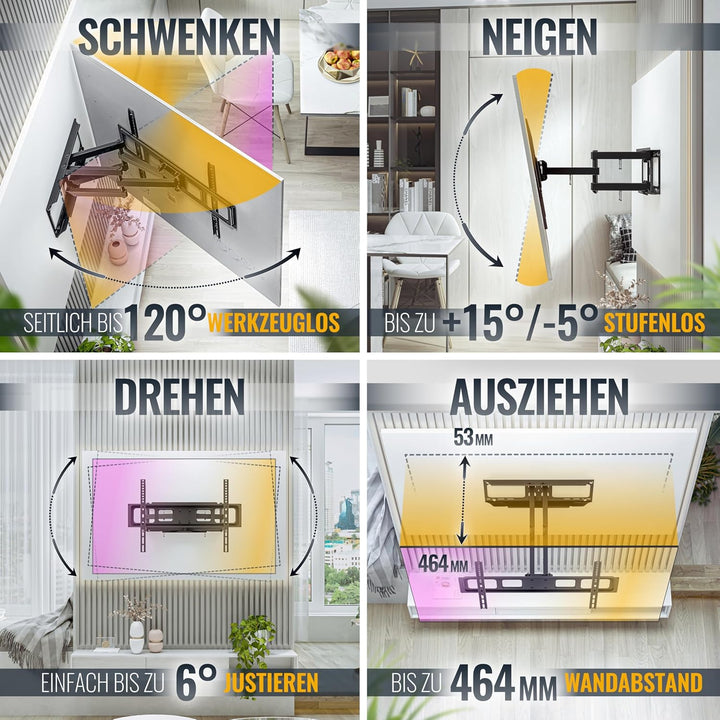 RICOO TV Wandhalterung Fernseher Schwenkbar Neigbar für 37-70 Zoll, Universal TV Halterung S5264, Fe