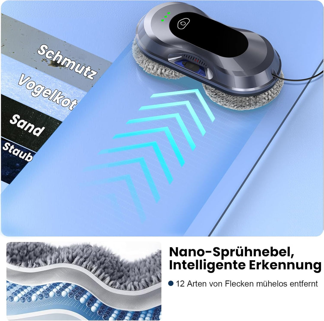 Keero Fensterputzroboter 2026 Neuheit, 6000Pa, Doppeldüsen-Sprühfunktion,, Schwarz