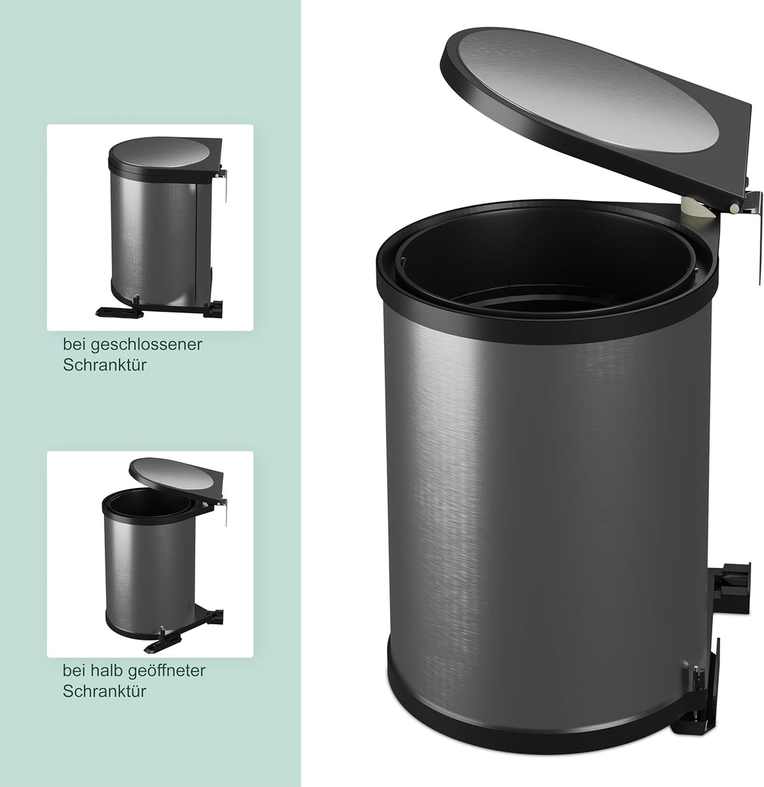 Relaxdays Einbaumülleimer, 12 L, Einbau Unterschrank, Schwenkeimer Küche, HBT: 37x28x28,5 cm, Edelst