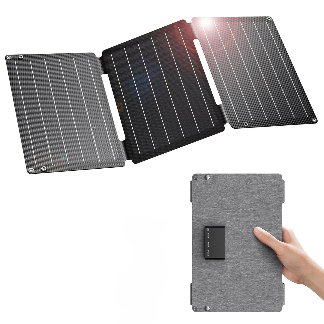 30W Solarladegerät, BigBlue Tragbares Solarpanel mit DC-Anschlüssen, Schnellladung 18W USB-C/USB-A Q