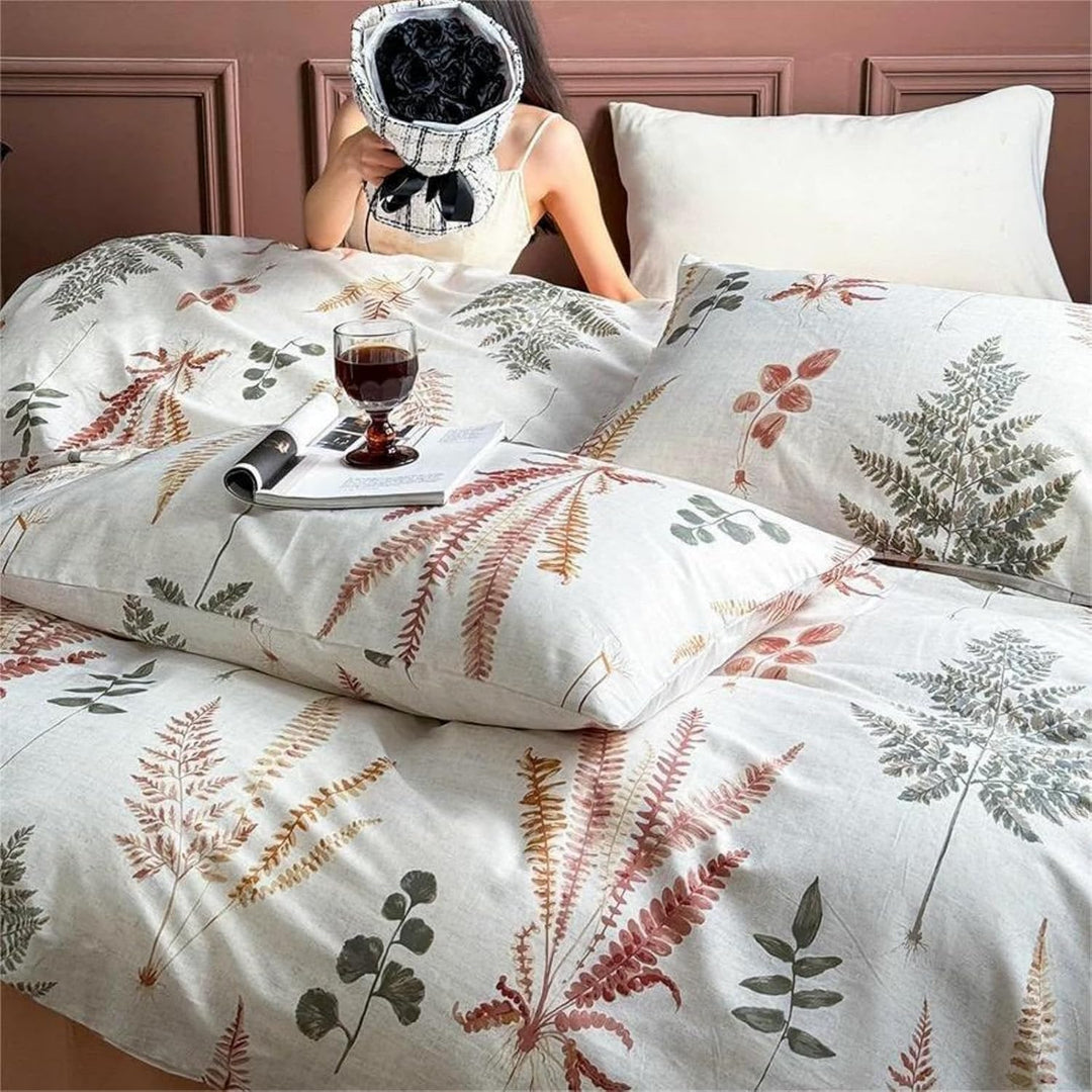Freyamy Baumwolle Bettwäsche 135x200cm Beige Bunt Pflanzenblätter Ästhetik Bettwäsche-Sets Pflanzenm