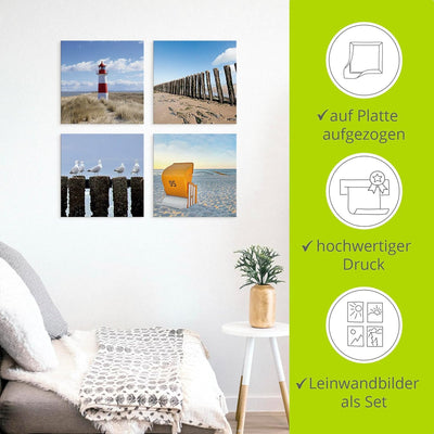 ARTLAND Leinwandbilder auf Holz Wandbild Bild Set 4 teilig je 40x40 cm Quadratisch Landschaft Strand