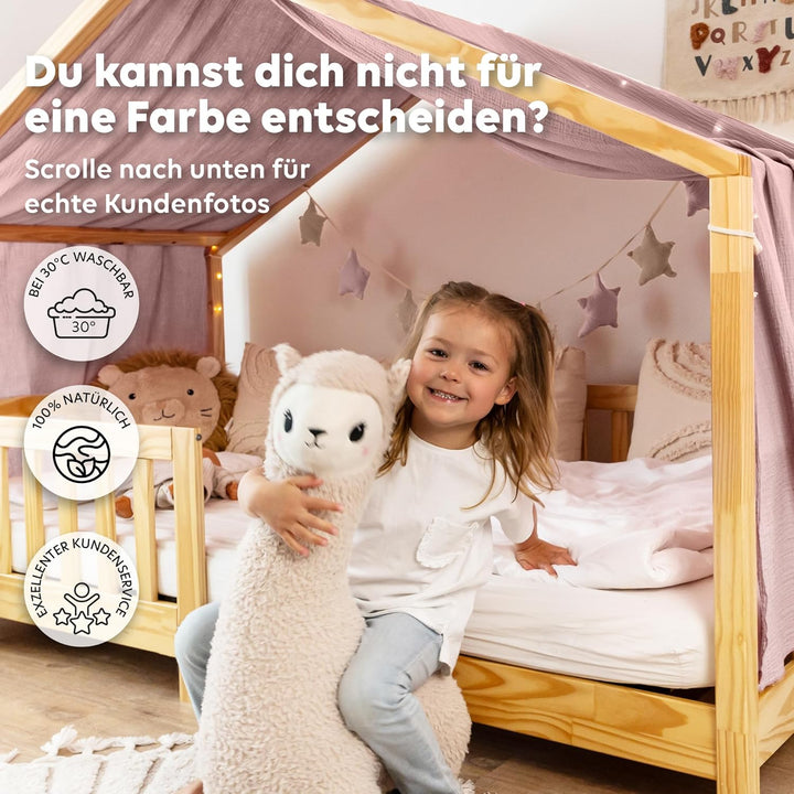 Hausbett Himmel [in 12 Farben] Betthimmel Hausbett aus 100% Baumwolle Musselin - Stoffhimmel für Hau