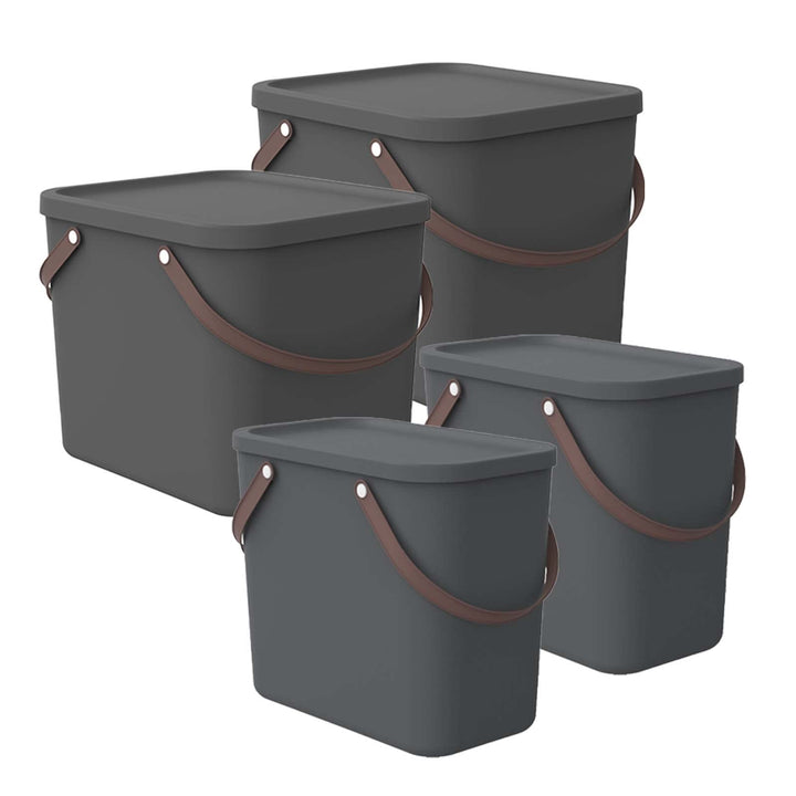 Rotho Albula 4er-Set Aufbewahrungsbox 2x40l +2x25l mit Deckel, Kunststoff (PP recycelt), Anthrazit,