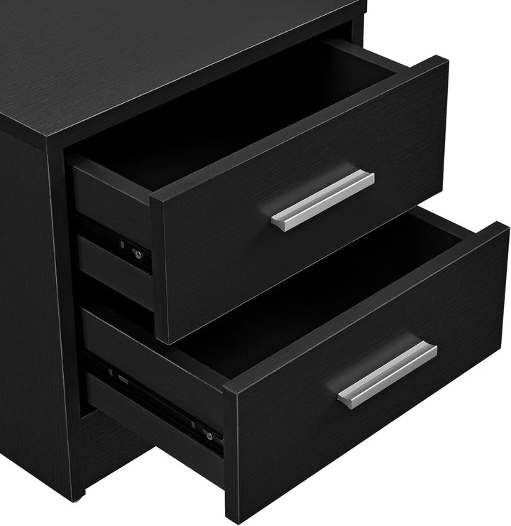 [en.casa] Eleganter Nachttisch mit 2 Schubladen Schwarz Nachtkommode Beistelltisch Kommode Schublade