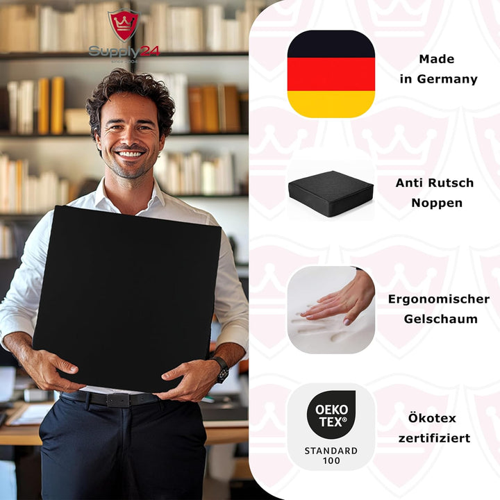 Supply24 Gel/Gelschaum Sitzkissen Anti Dekubitus Sitzpolster 40 x 40 x 10 cm Schwarz Memory Schaum f