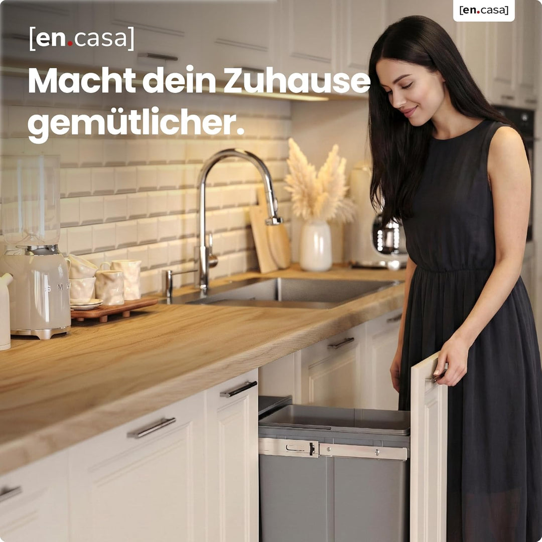 [en.casa] Einbaumülleimer Froland Mülleimer 1 Fach Mülltrennsystem ausziehbar Abfalleimer Küche 1x20