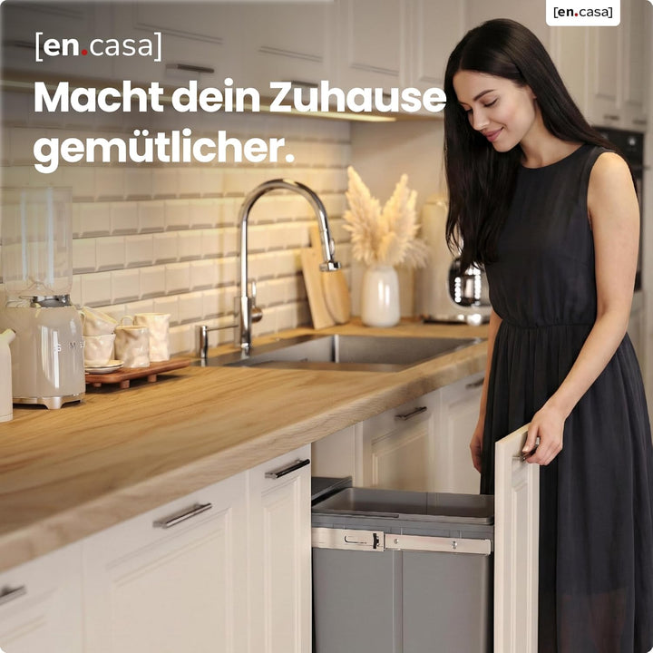 [en.casa] Einbaumülleimer Froland Mülleimer 1 Fach Mülltrennsystem ausziehbar Abfalleimer Küche 1x20