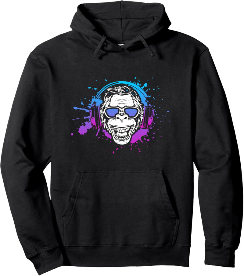 Affe Monkey mit DJ Kopfhörer und Sonnenbrille Pullover Hoodie