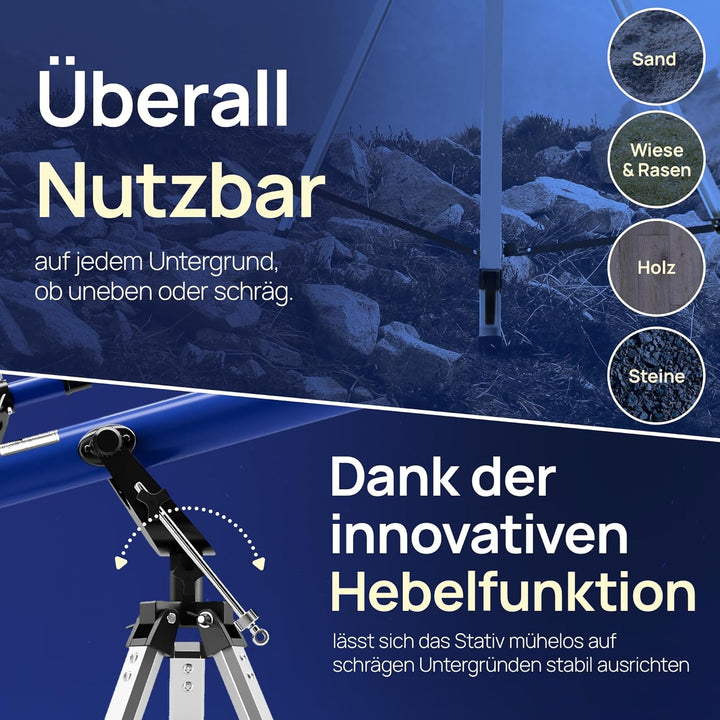 HARBARTH, Teleskop, Linsenteleskop + Okulare, Tasche, Handyhalterung für Bilder - Ideal für Erwachse