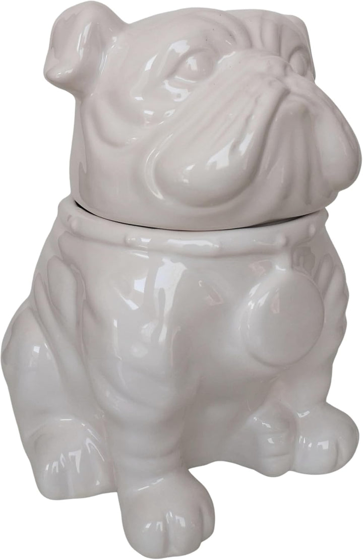 Deko Figur Keksdose Hund Englische Bulldogge weiss Keramik Old English Bulldog