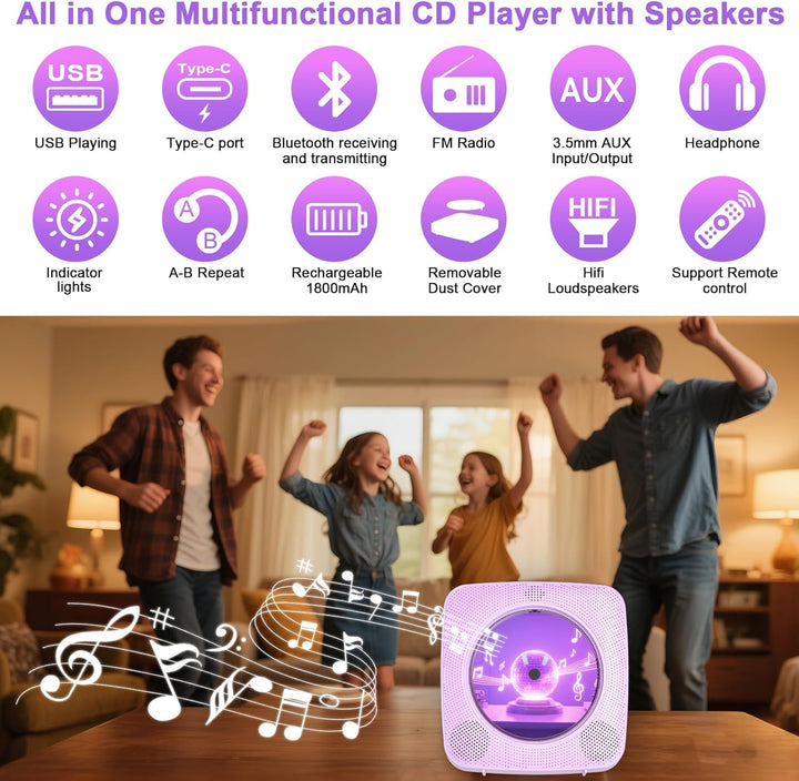 Gueray Tragbarer CD Player Tragbar : Radio CD Players Kinder CD-Player Discman mit 1800mAh Akku Laut