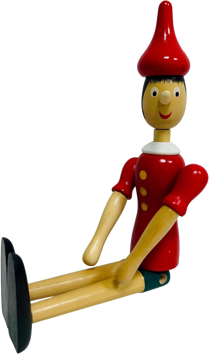 Pinocchiio aus Massivholz, 30 cm, beweglich, Handpuppe aus Holz, bemalt, Höhe 30 cm, mit Beinen, Arm