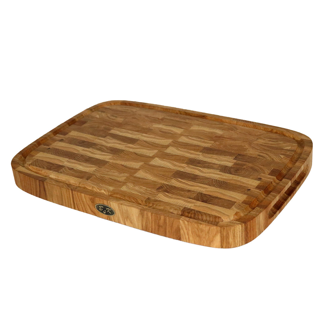 B4K® 50x35x4cm Küchenbrett aus Eiche Stirnholz | Antibakterielles Hirnholzbrett mit Griffen, Silikon