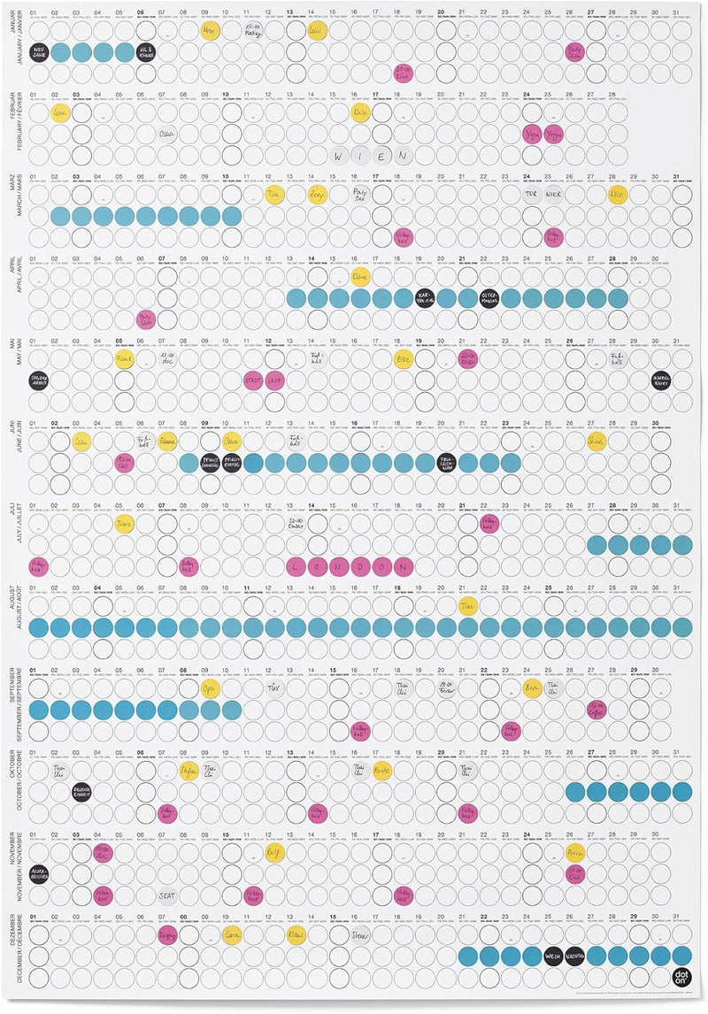dot on Jahreskalender 2025 mit bunten Klebepunkten - Wandplaner Designkalender DIY Kalender Wandkale