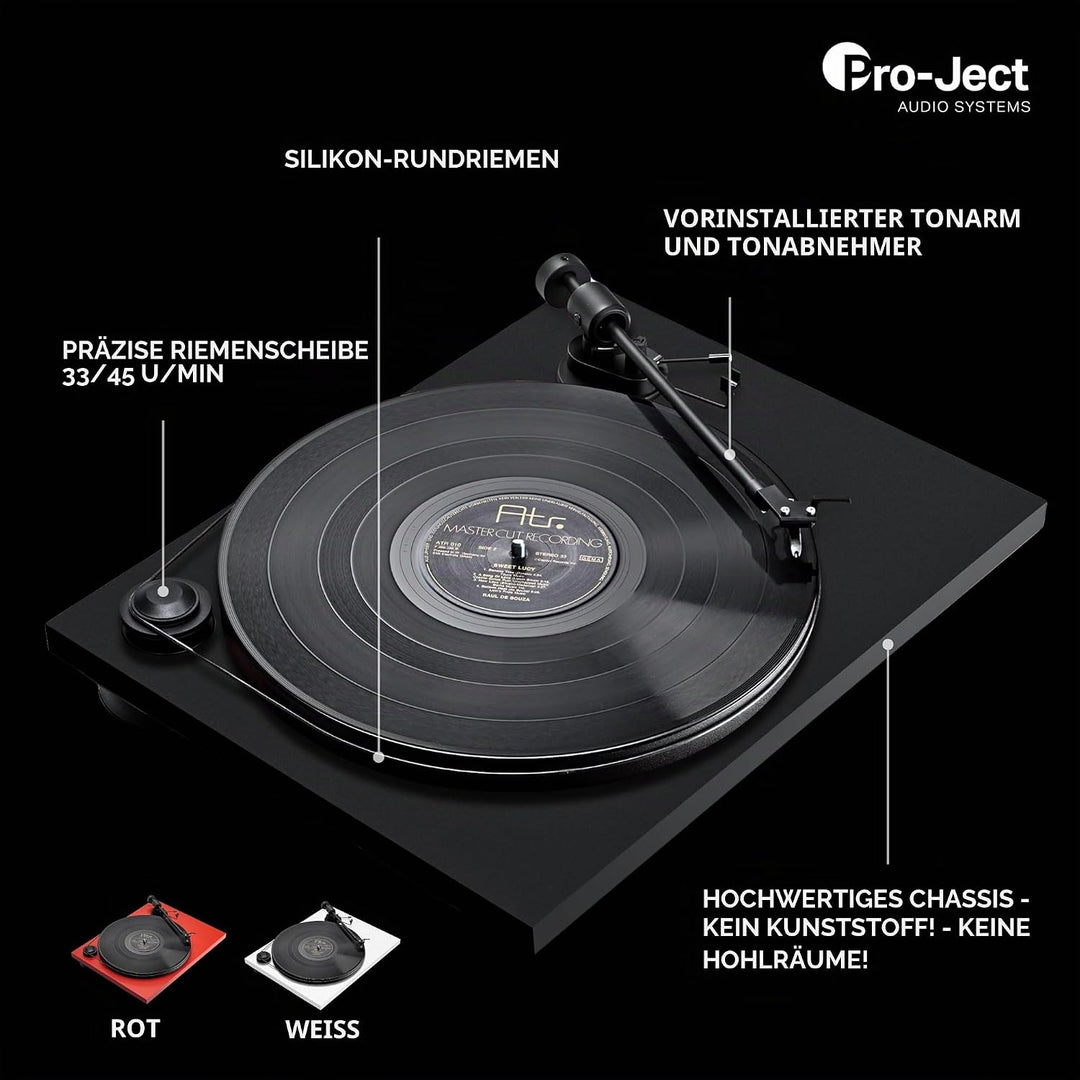 Pro-Ject Primary E Phono, Audiophiler Plug&amp;Play Plattenspieler mit integrierter Phono Vorstufe (Rot)