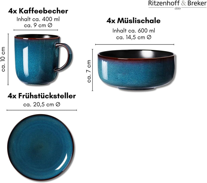Frühstücksset Bali, 12-teilig, Blau, Frühstücksset