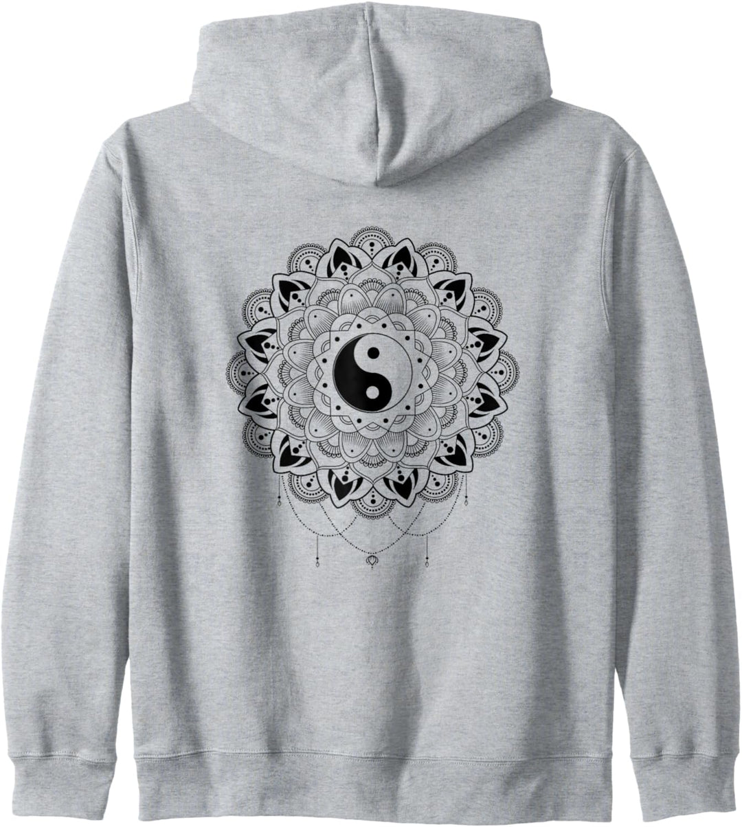 Zen Yin Yang Mandala Meditation Grafik mit baumelnden Halskette Kapuzenjacke