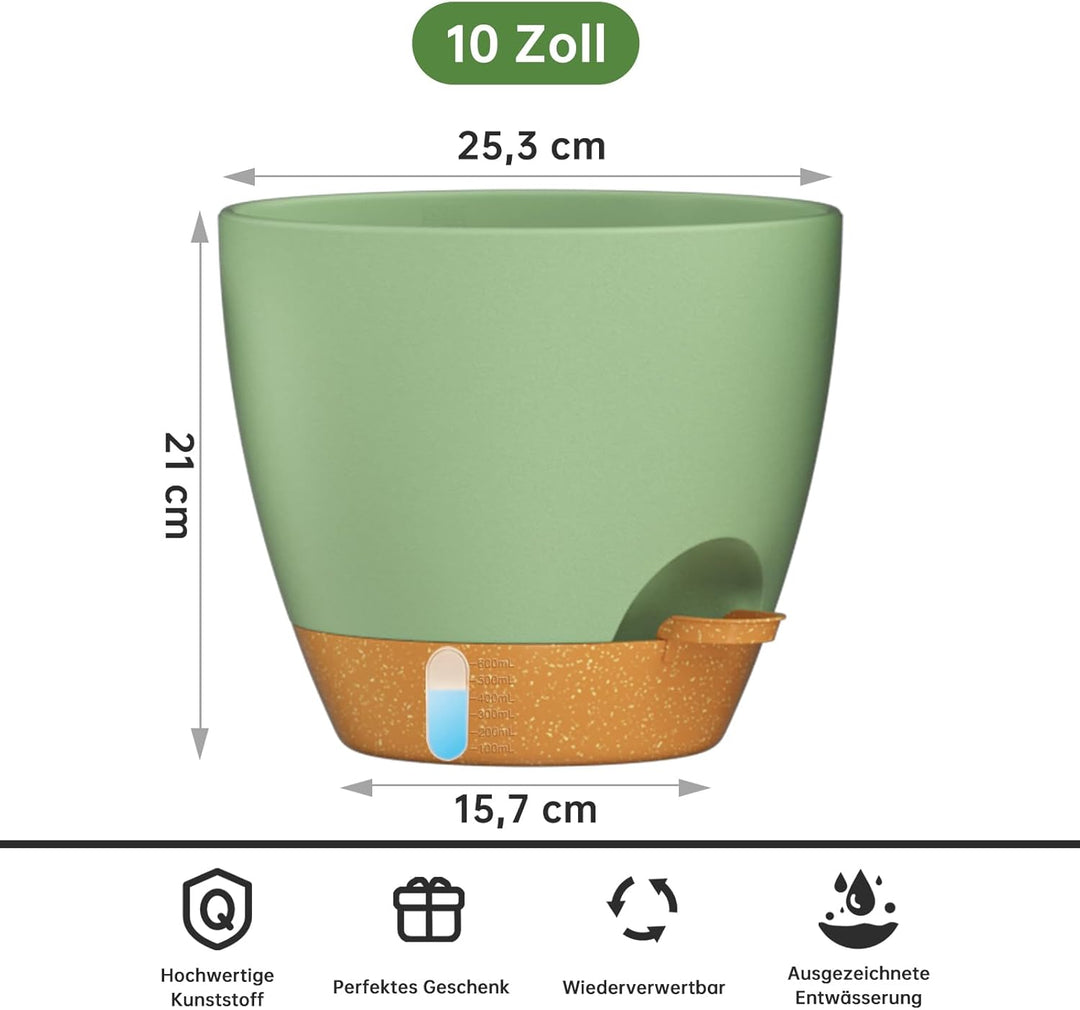ZMTECH 25 cm Pflanztöpfe mit Bewässerungslippe Selbstbewässernde Pflanztöpfe mit Abflusslöchern und