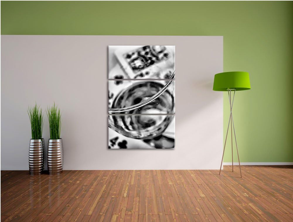 Pixxprint Glas Wein auf Spielkarten als Leinwandbild/Grösse: 3 Teilig (120x80) cm/Wandbild/Kunstdruc