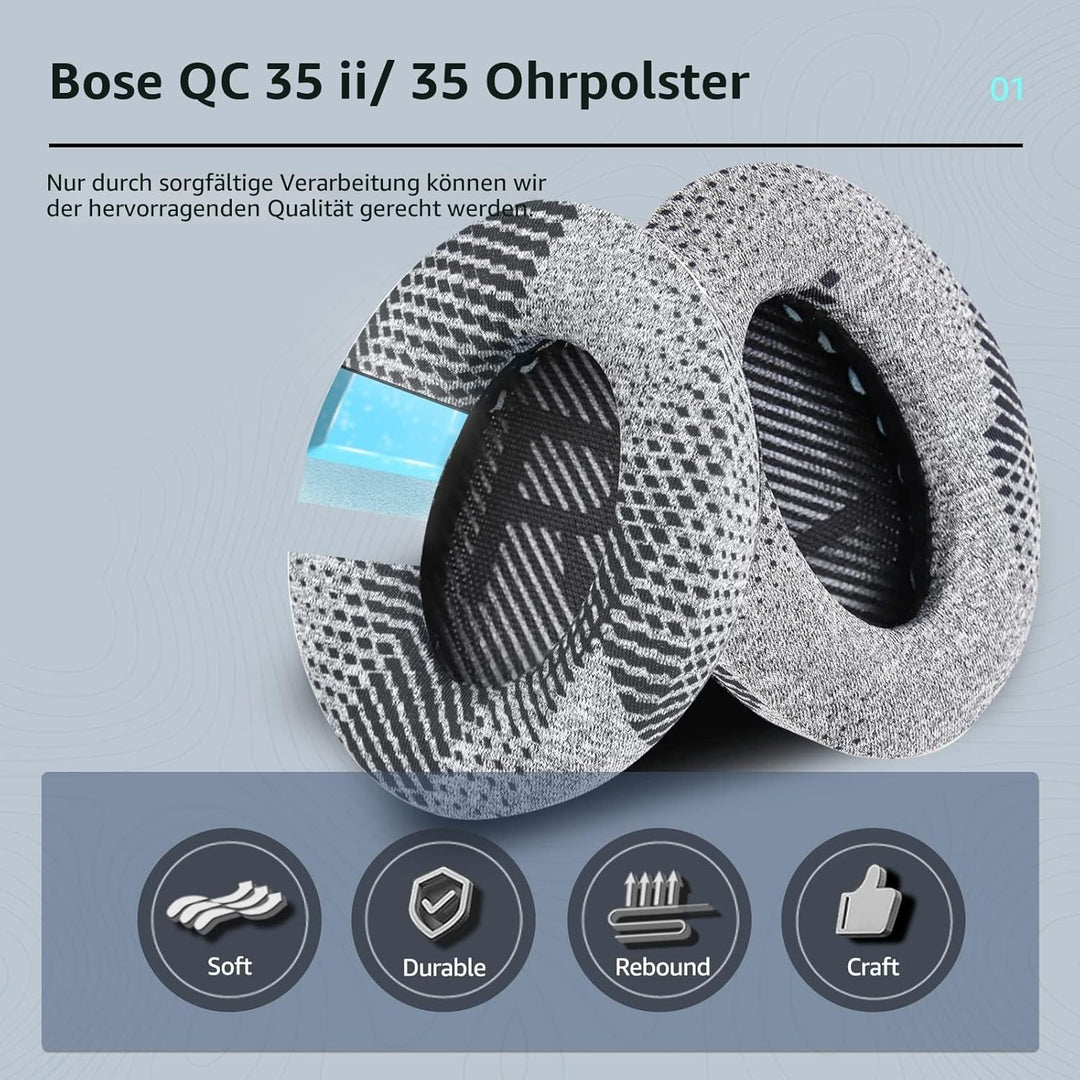 Cooling-Gel QuietComfort 35 / QC 35ii Ersatz-Ohrpolster für Bose Kopfhörer, Kompatibel mit Bose QC45