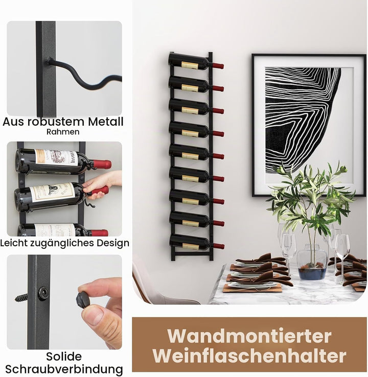 KOMFOTTEU Weinregal Wand für 6/9/12 Flaschen, vertikaler Flaschenhalter aus Metall, dekoratives Häng