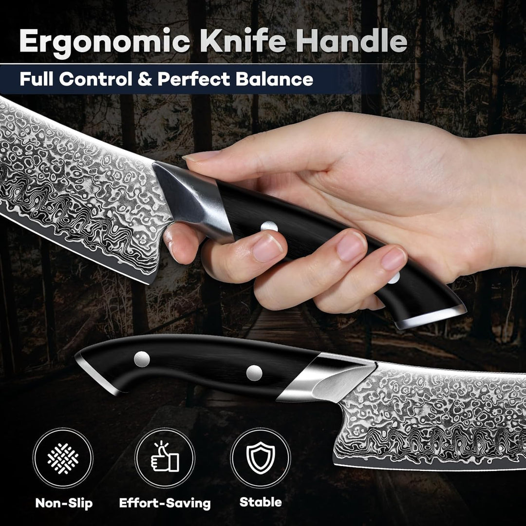 DRAGON RIOT Damastmesser, Japanisches Fleischmesser extrem scharf, Handgeschmiedete Kochmesser profi