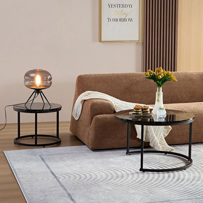HeyHeaven® Couchtisch Rund Schwarz Marmor 2er Set – Runder Couch Tisch in Marmor Optik mit schwarz M