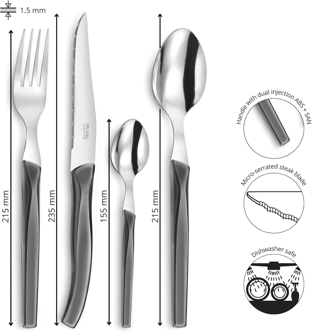 Lou Laguiole RISING SUN Besteck Set 6 Personen | 24-teilig | Grau glänzend | Essbesteck 6 Personen s