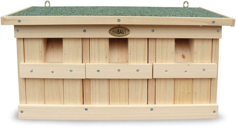 HABAU Nistkasten und Spatzenhaus mit 3 Brutkammern, aus Vollholz, 45,5 x 17 x 23 cm