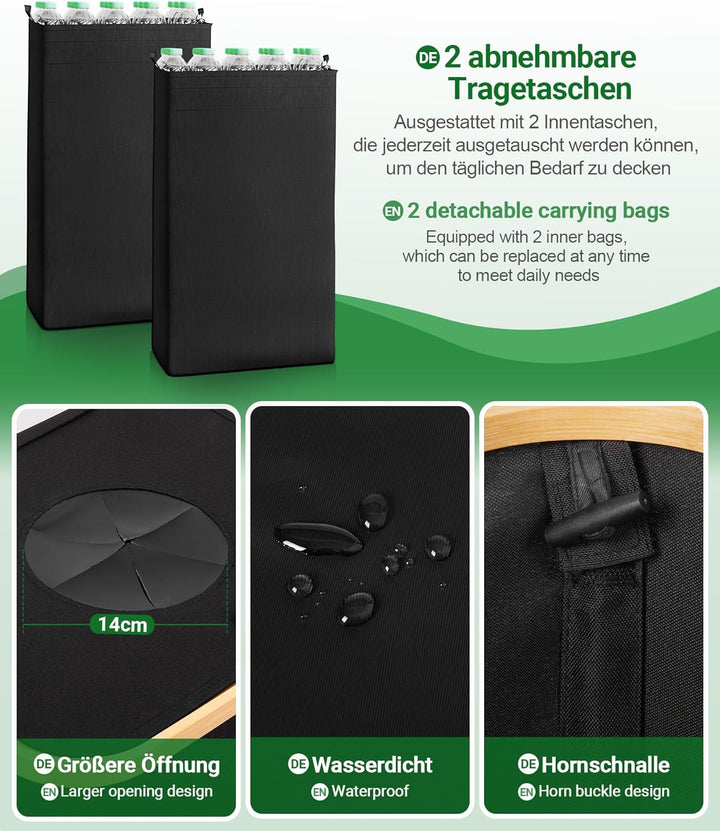 Yorbay 100L Pfandflaschen Sammelbehälter mit Deckel & 2 Tragetaschen, Pfandflaschen Aufbewahrung mit