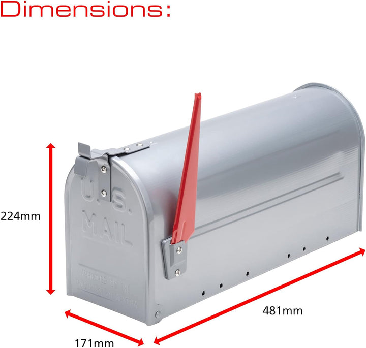Burg-Wächter U.S. Mailbox mit schwenkbarer Fahne, Aluminium, 892 ALU, Aluminium Mailbox Aluminium Bl