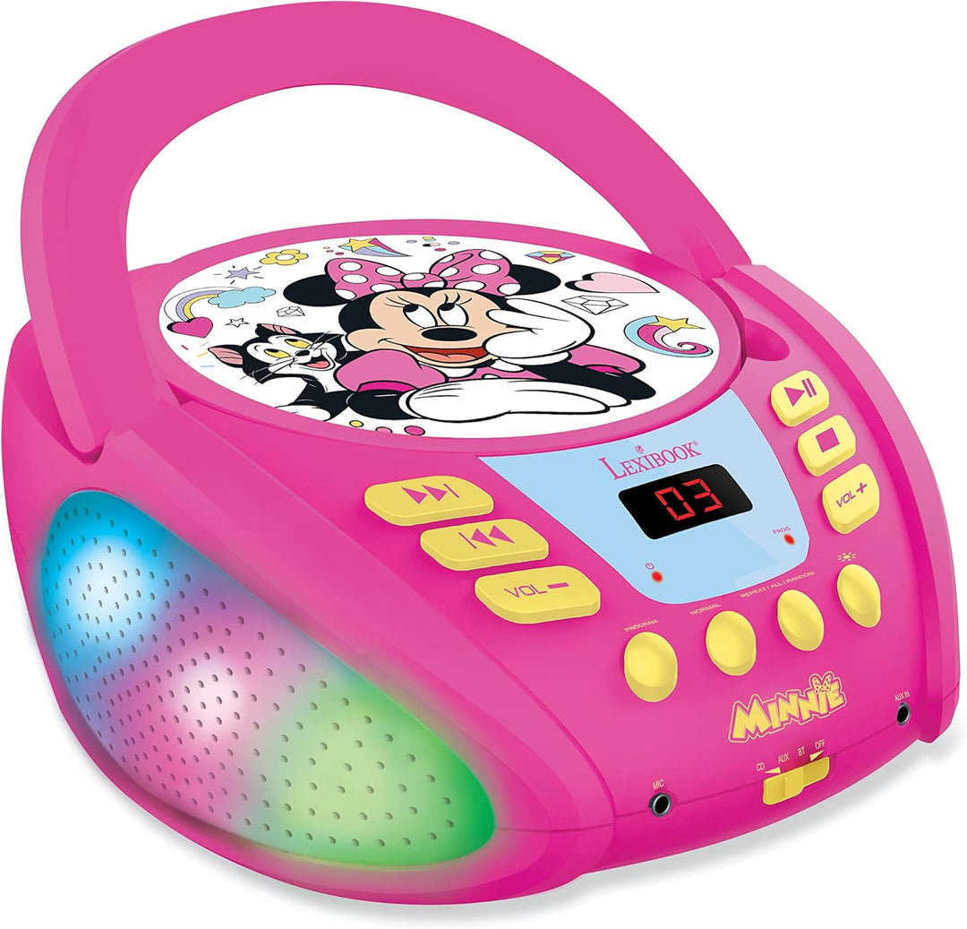 Lexibook RCD109MN Disney Minnie-Bluetooth-CD-Player für Kinder-Tragbar, Lichteffekte, Mikrofonbuchse