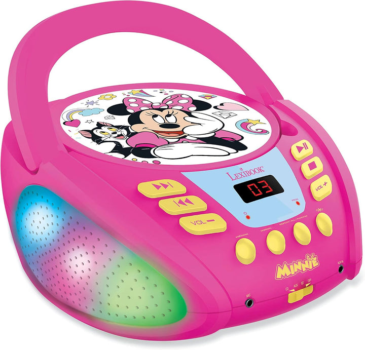 Lexibook RCD109MN Disney Minnie-Bluetooth-CD-Player für Kinder-Tragbar, Lichteffekte, Mikrofonbuchse