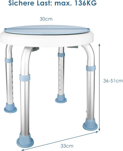 Lospitch Duschhocker für Senioren und Schwangere,36-51cm Höhenverstellbar Duschstuhl,360° Duschstuhl