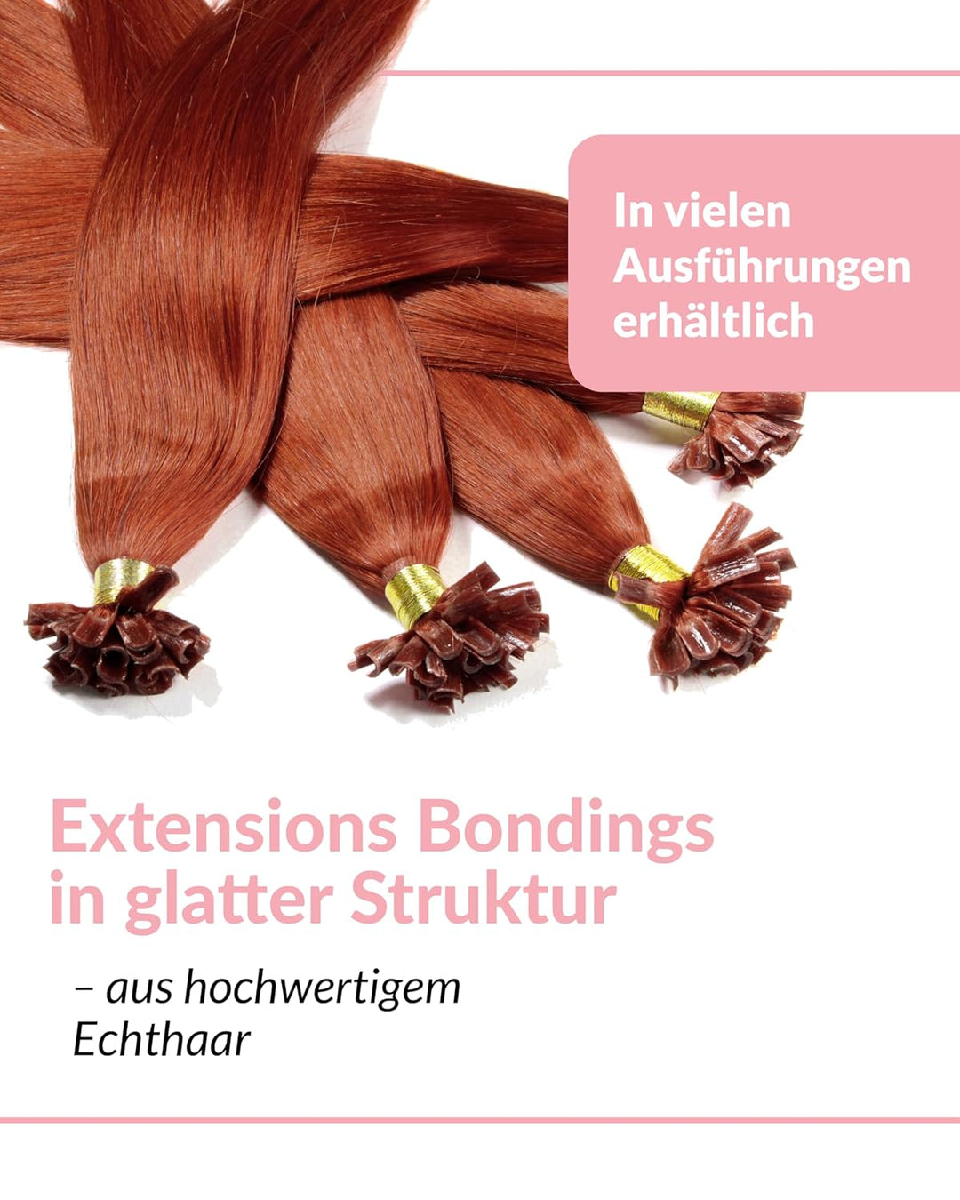hair2heart Extensions Echthaar Bondings Glatt - 200 Strähnen 0.5g 60cm Kupferrot 