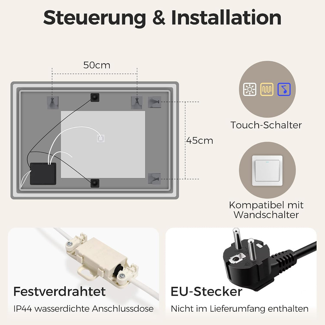 STARLEAD Badspiegel-mit-Beleuchtung 100x70cm, Spiegel-mit-Beleuchtung und Entfoggen, Bluetooth, Dimm