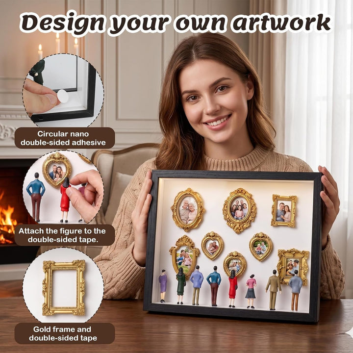 DIY Mini Museum Silhouette Box, Mini Figuren Menschen Museum Bilderrahmen mit 8 Goldenen Rahmen & 8